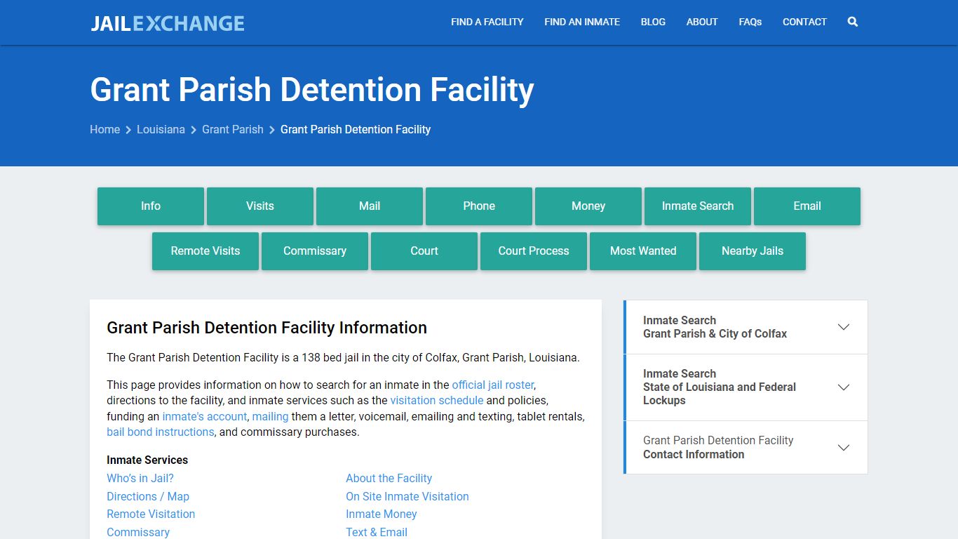Grant Parish Detention Facility, LA Inmate Search, Information